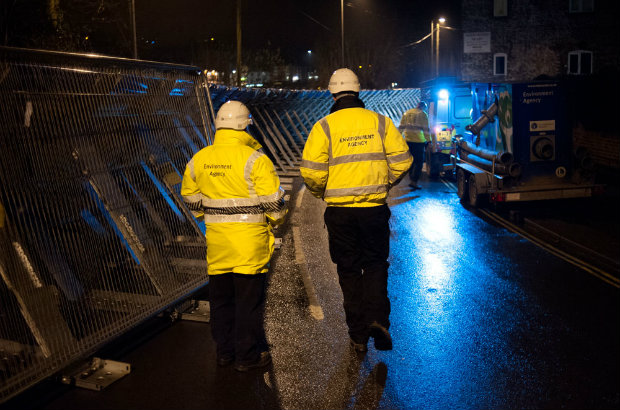 Demountable flood barriers at Beales Corner in Bewdley