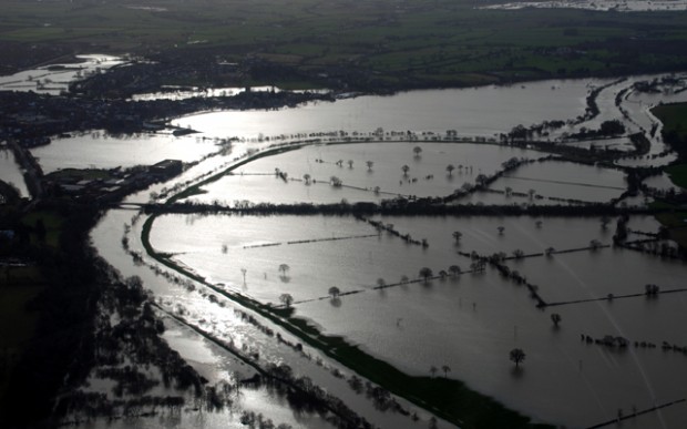 An aerial view of the river Severn at Tewkesbury during a Winter flood