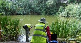 Volunteer group Friends of Apley Woods testing water quality in Apley