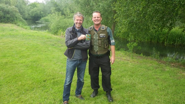 John Bailey (left) with the EA's Fisheries Enforcement Officer in ENS Nick Beardmore