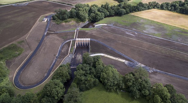 Aerial view of the Morpeth Flood Alleviation Scheme