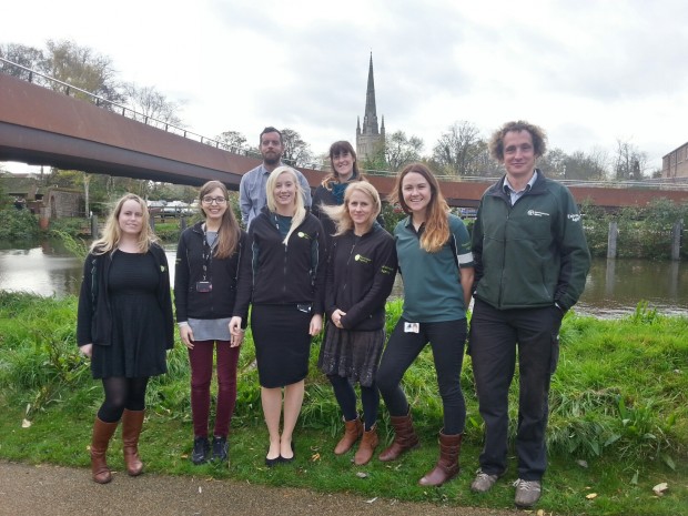 Louise Taylor (2nd from right) with colleagues. Protecting the fish from saline incursions is a team effort.