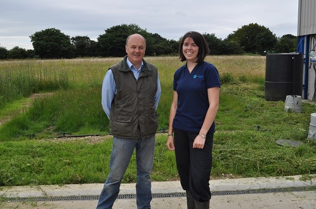 Farmer Robert Stacey with Teresa Meadows (catchment advisor) at a biobed site