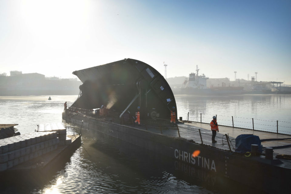 Construction on the Ipswich tidal barrier, one of the Environment Agency's flood defences