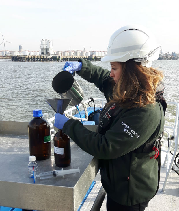 Marine Technical Specialist Claire Miller testing water samples