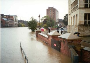 The swollen River Ouse in the city centre during the November 2000 flooding