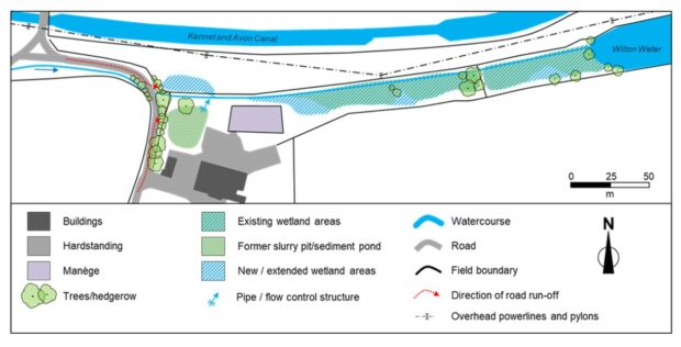 A plan of the wetlands at Freewarren Farm