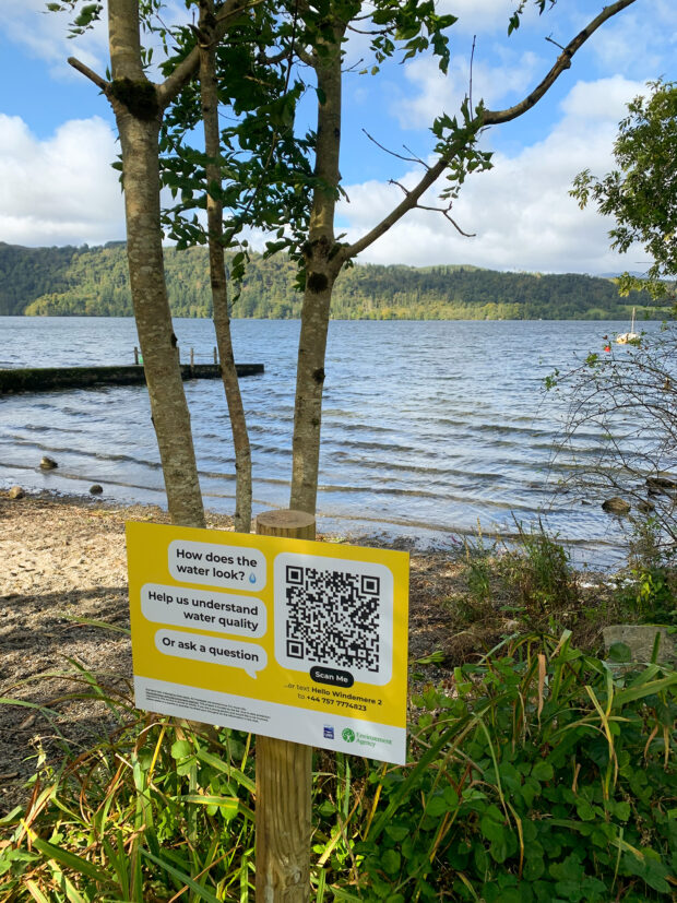 Hello Lamp Post signage at Lake Windermere