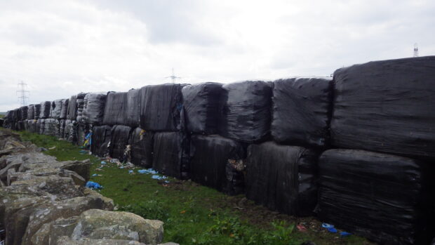 Image of bales of waste illegally deposited at Heald Top Farm, Bacup, Lancashire