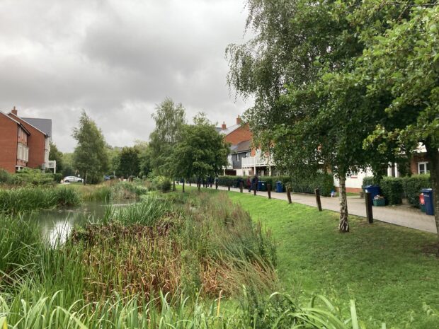 Example of a housing development including sustainable drainage systems and accessible green space/green infrastructure