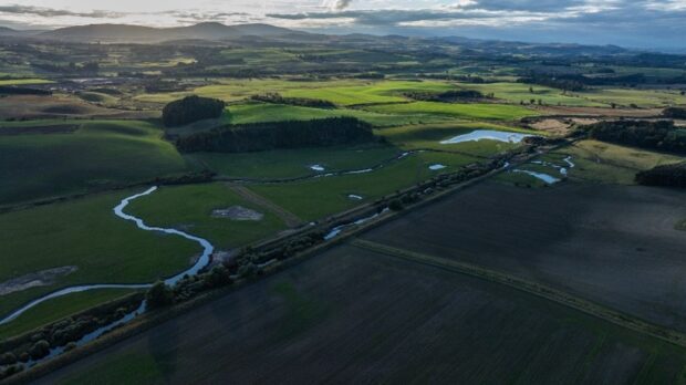 The new channel created on the River Breamish, winding through the landscape.