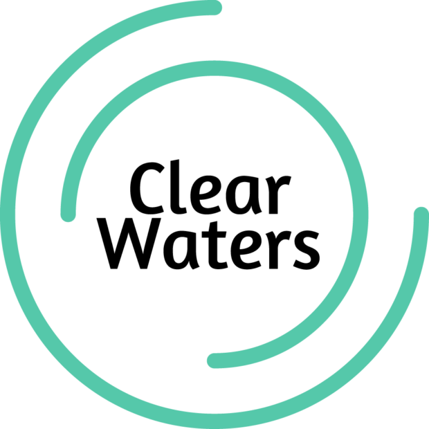 Image of the Clear Waters logo featuring the name within two green circular rings