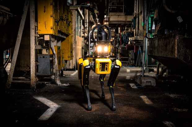 Spot the robot dog in the Calder turbine hall at Sellafield