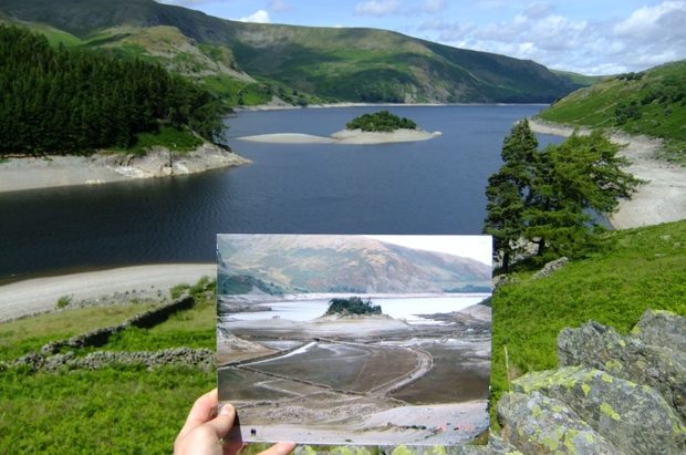 Photo shows Haweswater in drought
